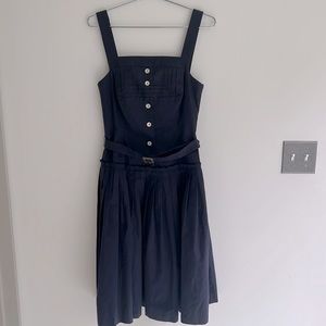 Women's Erin Snow Navy Pleated Cotton Belt Fit and Flare Dress XS